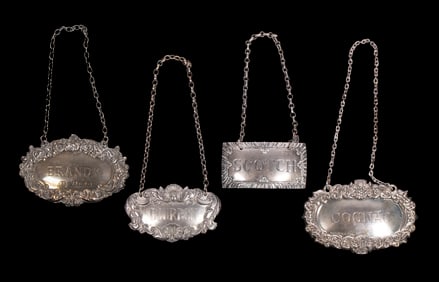 (4) STERLING SILVER DECANTER LABELS