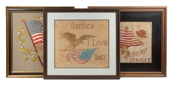 (3) FRAMED AMERICAN PATRIOTIC EMBROIDERIES