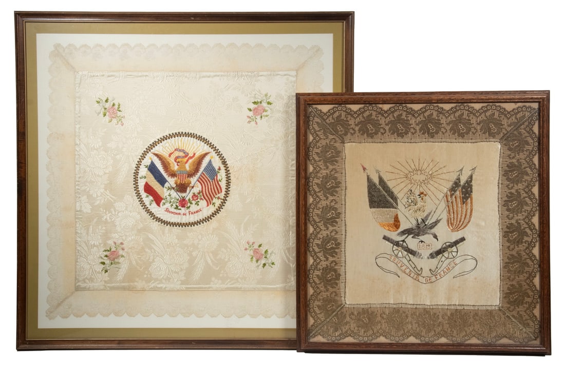 (2) FRAMED WWI FRENCH EMBROIDERED PATRIOTIC TEXTILES (1 of 3)