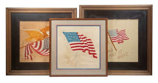(3) FRAMED AMERICAN PATRIOTIC EMBROIDERIES
