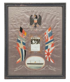 EMBROIDERED "M.S. EAST INDIAN" CRUISE SOUVENIR TEXTILE