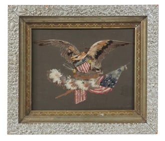 VICTORIAN FEATHER ART PATRIOTIC PICTURE