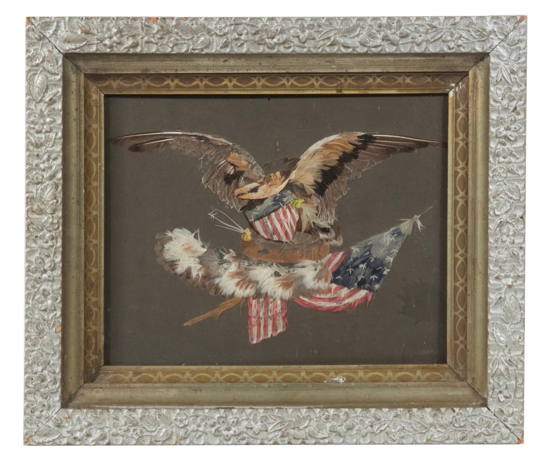 VICTORIAN FEATHER ART PATRIOTIC PICTURE (1 of 2)