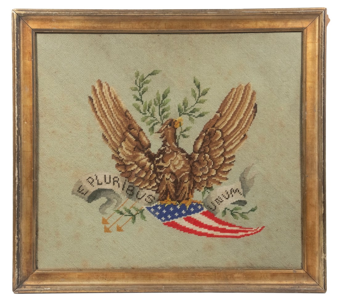 FRAMED AMERICAN PATRIOTIC NEEDLEPOINT PICTURE (1 of 2)