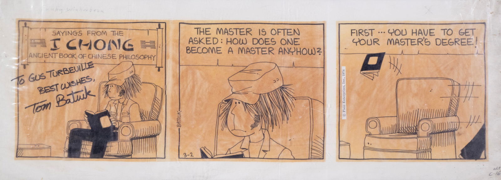 COMIC STRIP ART 1974 "FUNKY WINKERBEAN" BY TOM BATIUK (1947 - ) (1 of 2)