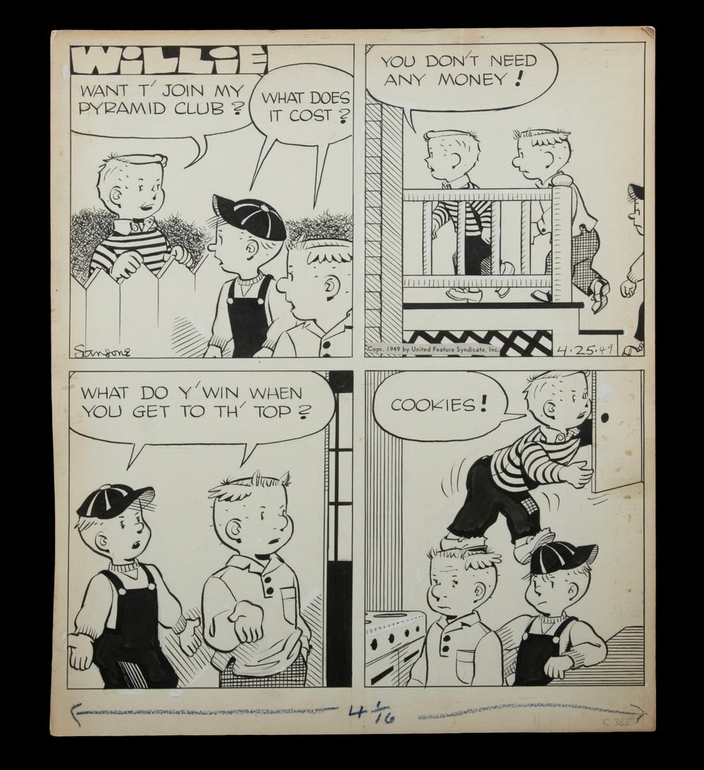COMIC STRIP ART, 1949, "WILLIE", BY LEONARD SANSONE (1917-1963) (1 of 2)