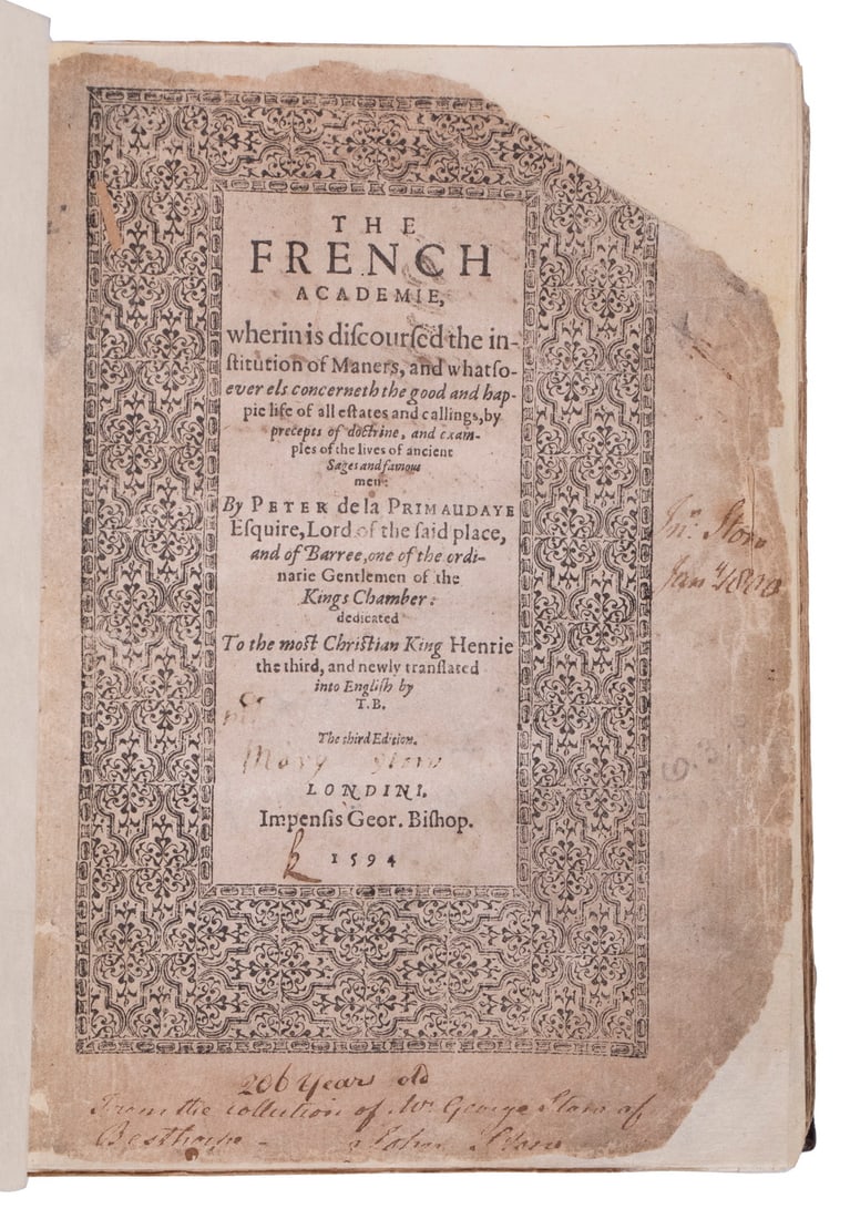 RARE BOOK FRENCH ACADEMY, 1594 , PETER DE LA PRIMAUDAYE (1 of 6)