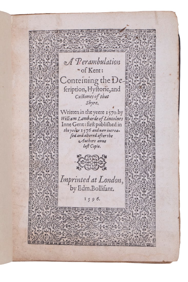 EARLY BOOK KENT HISTORY, 1596, WM LAMBARD (1 of 7)