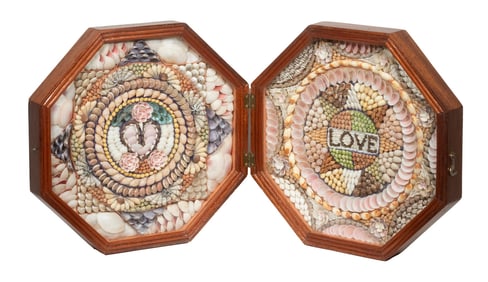 MAHOGANY CASED DOUBLE SAILOR'S VALENTINE