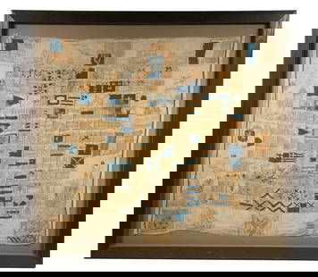X RARE 18TH C. BRITISH SILK CHART OF NATIONAL MARITIME FLAGS: Printed Silk Display of National Naval Ensigns, identified, circa 1790, the border having (8) most important sea powers: America, Great Britain, France, Holland, Belgium, Spain, Russia and Portugal;