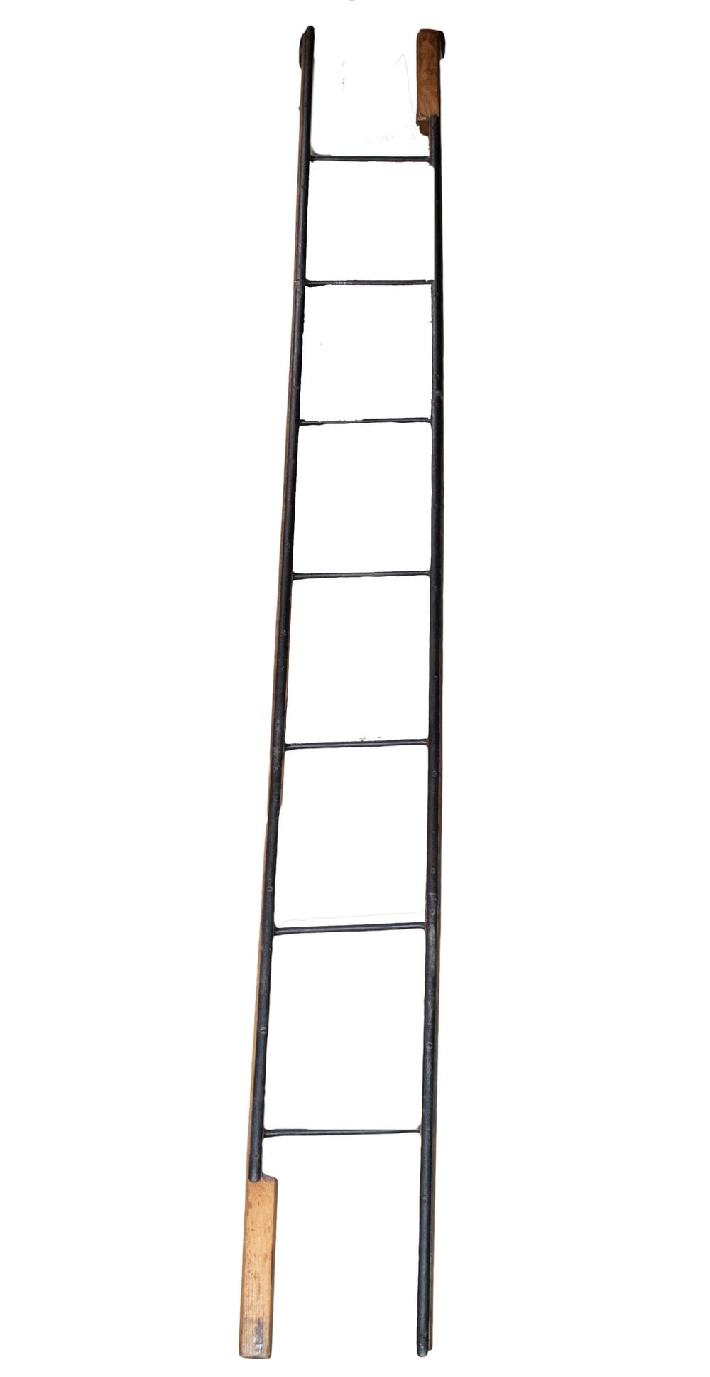 ENGLISH WWI TRENCH LADDER MARKED "HODGKINSON'S PATENT": Oak and Iron Triple Folding Trench Ladder, used by soldiers in the trenches during the First World War, with supporting hooks and metal rungs, stamped "Hodgkinson's Patent, Ambergate, Derby", folded: