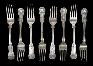 (8) FREDERICK MARQUAND COIN SILVER FORKS