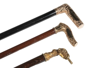 (3) GOLD FILLED CURVED TOP WALKING STICKS