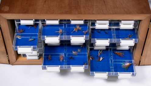 CUSTOM CASE OF HAND-TIED FISHING FLIES