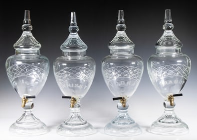 (4) CUT CRYSTAL URN FORM LIQUOR DISPENSERS