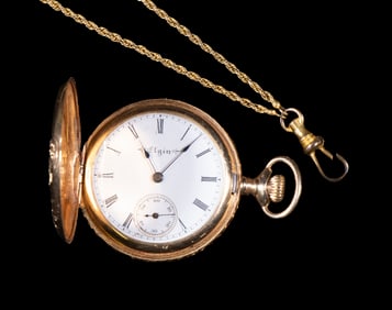ELGIN 14K GOLD PENDANT WATCH WITH CHAIN