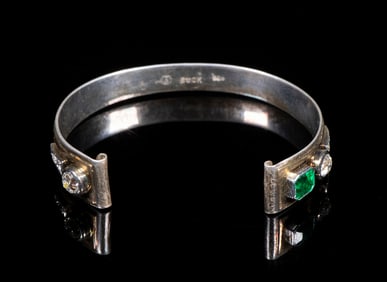 DIAMOND, EMERALD, GOLD AND SILVER WATCH BRACELET