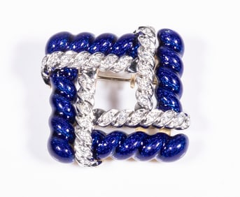 CORLETTO 18K GOLD ENAMEL DIAMOND BROOCH