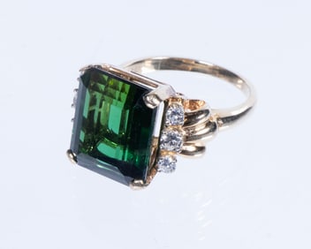 LADIES TOURMALINE & DIAMOND RING