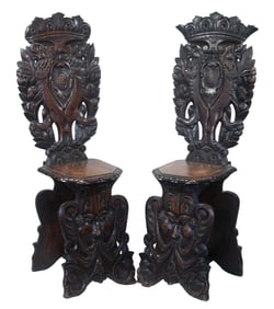 PAIR OF ITALIAN RENAISSANCE REVIVAL CARVED WOODEN CHAIRS