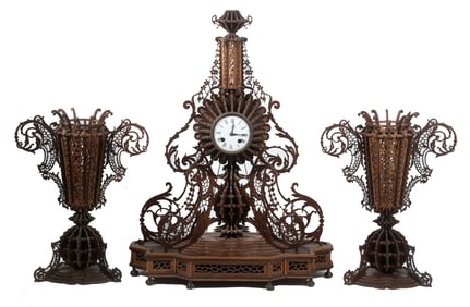3 PC FRETWORK MANTEL GARNITURE