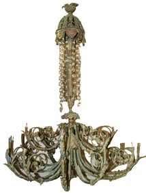 CAST BRONZE AND CRYSTAL VINTAGE CHANDELIER