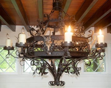 19TH C. FORGED & CAST IRON CHANDELIER