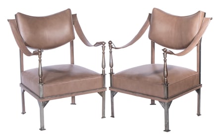 PR LEATHER UPHOLSTERED METAL ARMCHAIRS