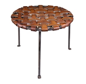LILA SWIFT & DONALD MONELL IRON AND LEATHER STOOL