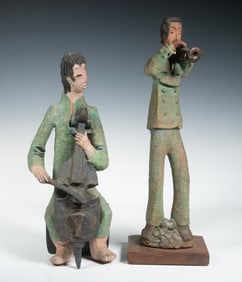 (2) POTTERY MUSICIAN SCULPTURES