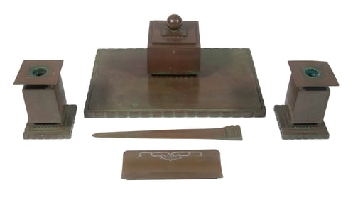 SUNE BACKSTROM BRONZE DESK ITEMS & COPPER PEN TRAY