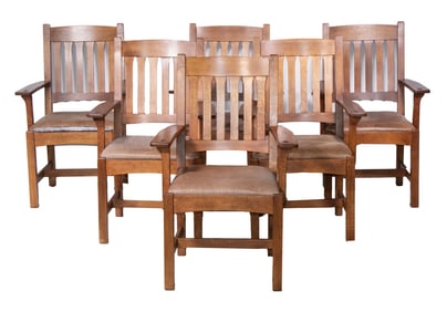(6) STICKLEY MISSION OAK ARMCHAIRS