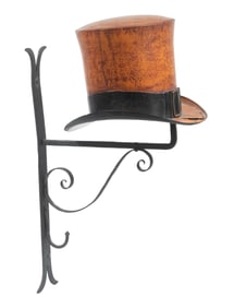 PAINTED TIN TOP HAT BRACKETED TRADE SIGN