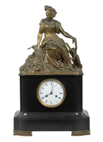 MID-19TH C. FRENCH BRONZE & SLATE MANTEL CLOCK