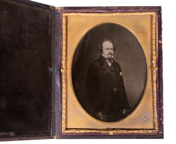 RARE BRADY 'CUTTING' CASED UNBACKED AMBROTYPE JOHN VAN BUREN