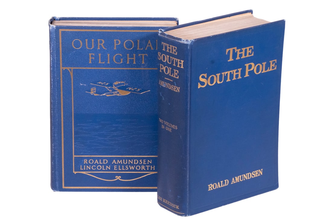 (2) SIGNED FIRST EDITIONS ROALD AMUNDSEN POLAR EXPLORATION: Both inscribed to Mr. & Mrs. Frederic Schaefer, including: "The South Pole; An Account of the Norwegian Antarctic Expedition in the 'Fram', 1910-1912", London, John Murray; New York, Lee Keedick, 1925