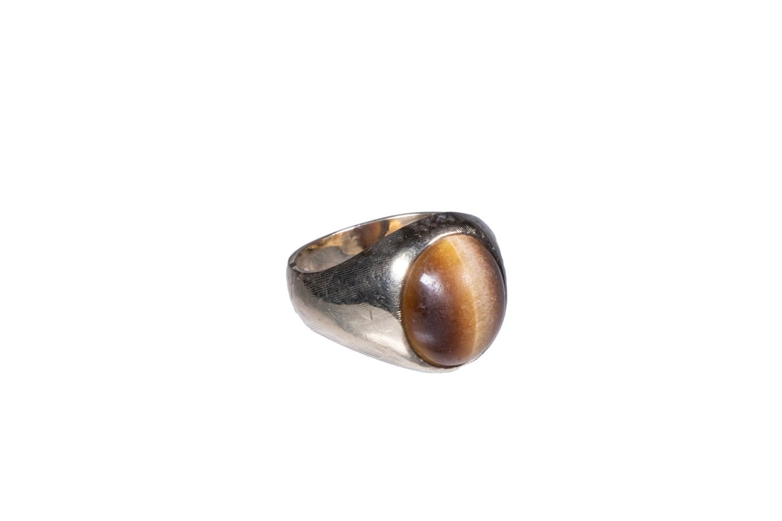 VINTAGE 10K GOLD TIGER'S EYE GENTS RING (1 of 1)