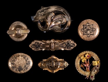 (7) VICTORIAN GOLD PINCHBACK BROOCHES COLLECTION