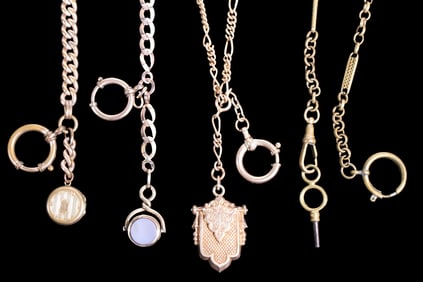(4) GOLD FILLED AND BRASS POCKET WATCH CHAINS