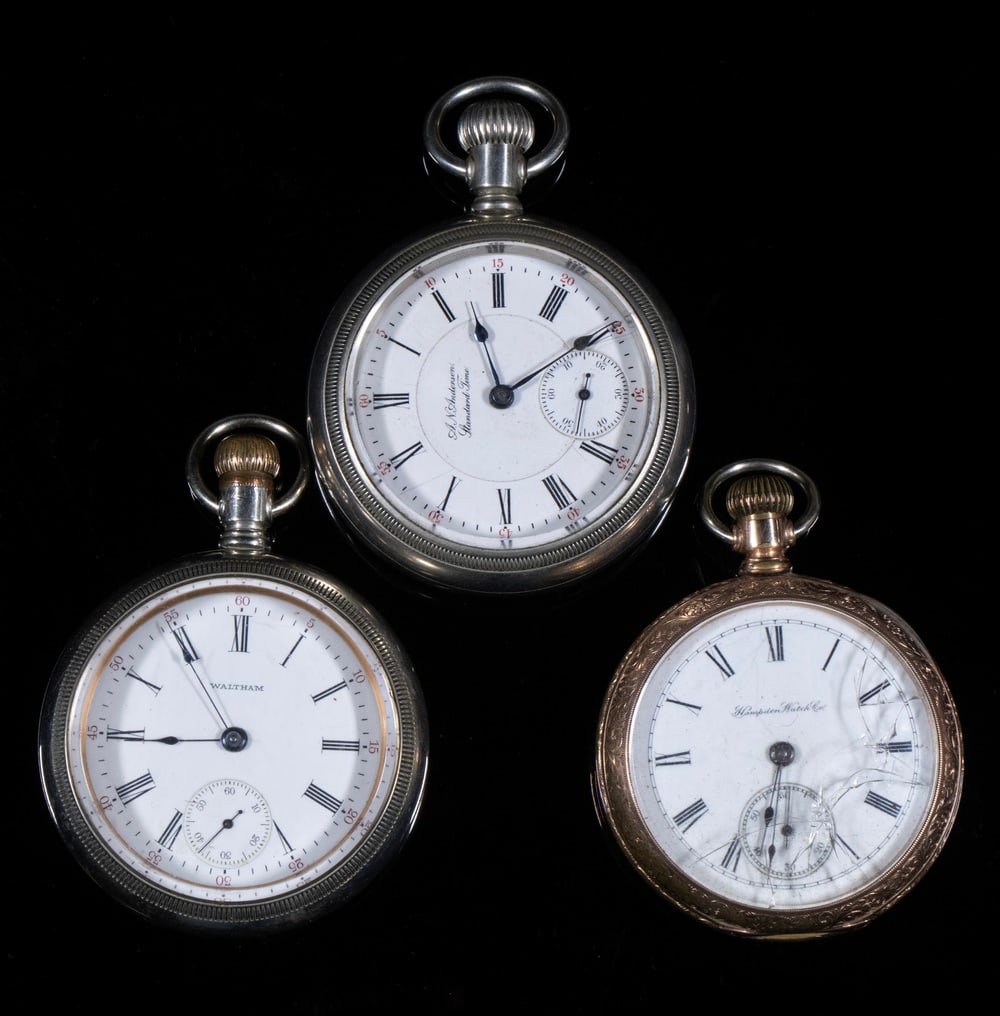 (3) AMERICAN OPEN FACE 18-SIZE POCKET WATCHES (1 of 4)