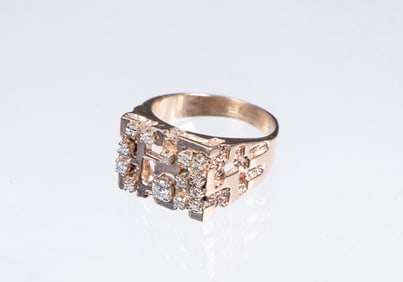VINTAGE DIAMOND AND 14K GOLD DESIGNER MEN'S RING