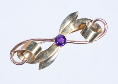 14K GOLD AND AMETHYST BROOCH