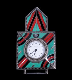 ART DECO SILVER & ENAMEL PENDANT WATCH