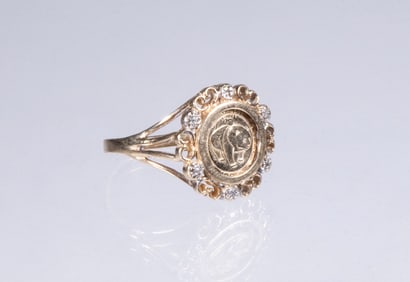 VINTAGE CHINESE 10K GOLD PANDA COIN RING