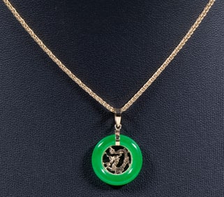 14K GOLD AND TREATED JADEITE PENDANT NECKLACE