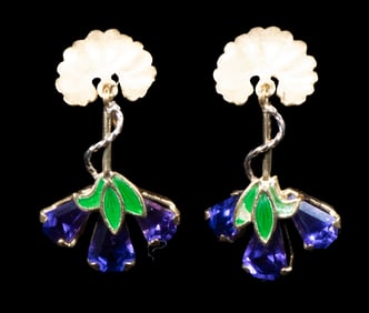 PR 14K GOLD ENAMEL AND AMETHYST EARRINGS