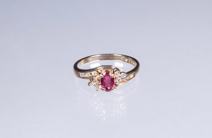 14K RUBY AND DIAMOND LADYS RING