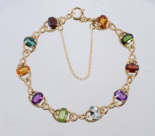 VINTAGE 14K YELLOW GOLD MULTI GEMSTONE BRACELET