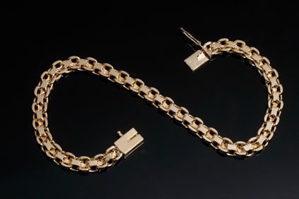 14K YELLOW GOLD DOUBLE LINK CHAIN BRACELET