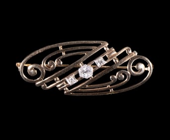 VINTAGE 14K GOLD AND DIAMOND BROOCH